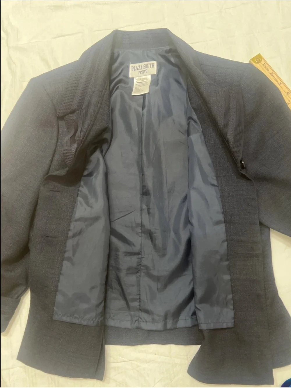 Plaza South Petite 16P Navy Blue Textured Skirt Suit